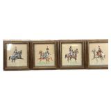 4 Hand Colored Military Equestrian Prints