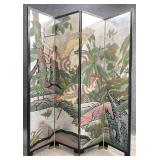 Vtg Chinese 4-Panel Black Lacquered Room Screen