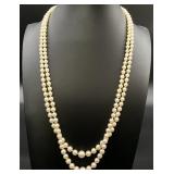 14K Gold Clasp Double Strand Pearl Necklace