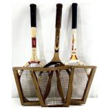 3 Vintage Wooden Tennis Racquets