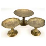 3pc Vintage Chinese Brass Footed Dishes