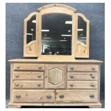 Whitewashed Pine Stone Top Dresser & Mirror