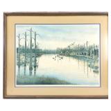 Vic Gillespie S/N Flying Duck Marsh Scene Art