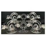 3 Pair Vintage Double Light Glass Candlesticks