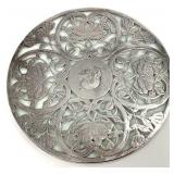 999 Silver Overlay Glass Trivet