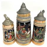 3 Vintage German Beer Steins