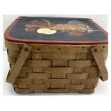 Vintage Hand Painted Woven Wood Basket
