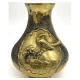 Antique Asian High Relief Bronze / Brass Vase