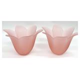 2 Frosted Pink Flower Vases