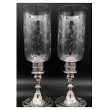 2pc Gorham Chantilly Hurricane Lamps & Globes
