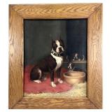 Antique Oil on Canvas Boston Terriers