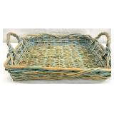 Distressed Painted Woven Wicker Basket Tray