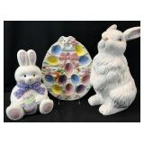3pc Large Vintage Ceramic Rabbit Statue & More