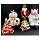 5pc Vintage Ceramic Christmas Cookie Jars