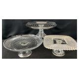 3pc Vintage Glass Cake Stands