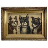 Antique Oil on Canvas Three Dogs