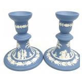 2 Wedgwood Blue Jasperware Reading Candlesticks