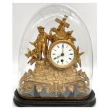 Antique Gilt Spelter Glass Dome Mantel Clock