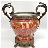 Chinese Cast Metal Mounted Porcelain Jardiniere