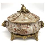Ornate Covered Porcelain Metal Mounted Bowl