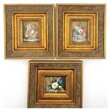 3 Small Floral Still Life Oil Paintings, Ornate