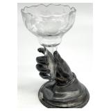 Antique Vintage Silver Plate & Glass Hand Vase