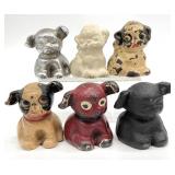 6 Antique Cast Iron Pup Advertising Paperweights