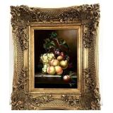 Signed Still Life Fruit Painting, Ornate Frame