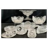 9pc Floral Cut Crystal Glass Dishes