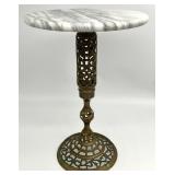 Pierced Brass Marble Top Drink Table / Plant Stand