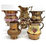 Antique Copper Lusterware Pitchers