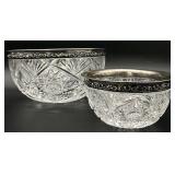 2 Antique Sterling Rimmed American Brilliant Cut