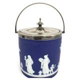 Wedgwood Blue Jasperware Biscuit Barrel & Lid