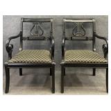 Pair Black Lyre Back Arm Chairs