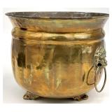 Vintage Hammered Brass Lion Head Cachepot
