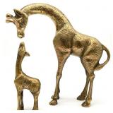 2pc Vintage Brass Mother & Baby Giraffe Figures