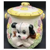 Vintage Lefton Puppy & Bird House Cookie Jar