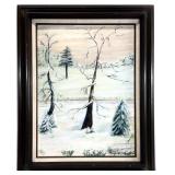 Vintage Winter Landscape Scene Painting, Signed