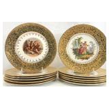 12 Vtg 22kt Gold Accented Scenic Porcelain Plates