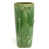 Green Dragonfly 12in Ceramic Vase
