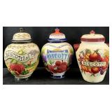 3 Vintage Ceramic Hand Painted Biscotti Jars