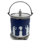 Wedgwood Blue Jasperware Biscuit Barrel & Lid