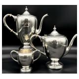 Fisher Sterling Silver Tea Pot, Coffee Pot & Sugar