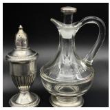 Weighted Sterling Silver Salt Shaker & Glass Cruet