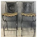 Pair Iron Sun Back Barstools