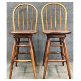 Pair Spindle Back Swivel Barstools