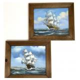 2 Vintage Signed Sailing Ship Paintings
