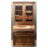 Victorian Walnut Cylinder Roll Secretary Desk
