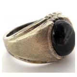 Marked Sterling 10K Gold Onyx Cabochon Signet Ring