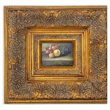 Small Still Life Fruit Oil Painting, Ornate Frame